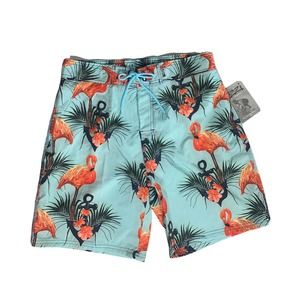 NEW Mens UZZI Lined Blue Flamingo Anchor Swim Trunks Shorts Size XL Style MBS05